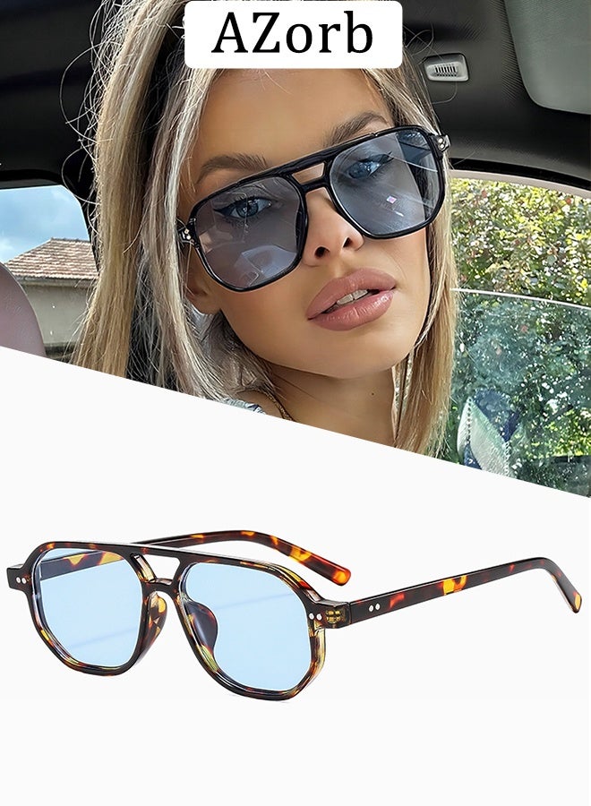 AZorb Retro Aviator Sunglasses Men Women Tinted Pilot Sun Glassess for Mens Ladies Fasion Glasses Vintage 70s Men's Sunglass Eyewear UV Protection Shades Blue - Image 1