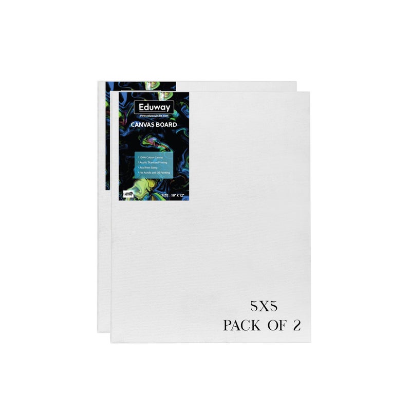Eduway Eduway® Canvas Board for Painting- 5x5 Pof 2 | Premium Quality 7Oz Pre-Primed Cotton Canvas Board for Artists & Beginners | Ideal for Acrylic, Oil, Gouache, Pastels Colors (Pack of 2) (12x12 cms)  - Image 1
