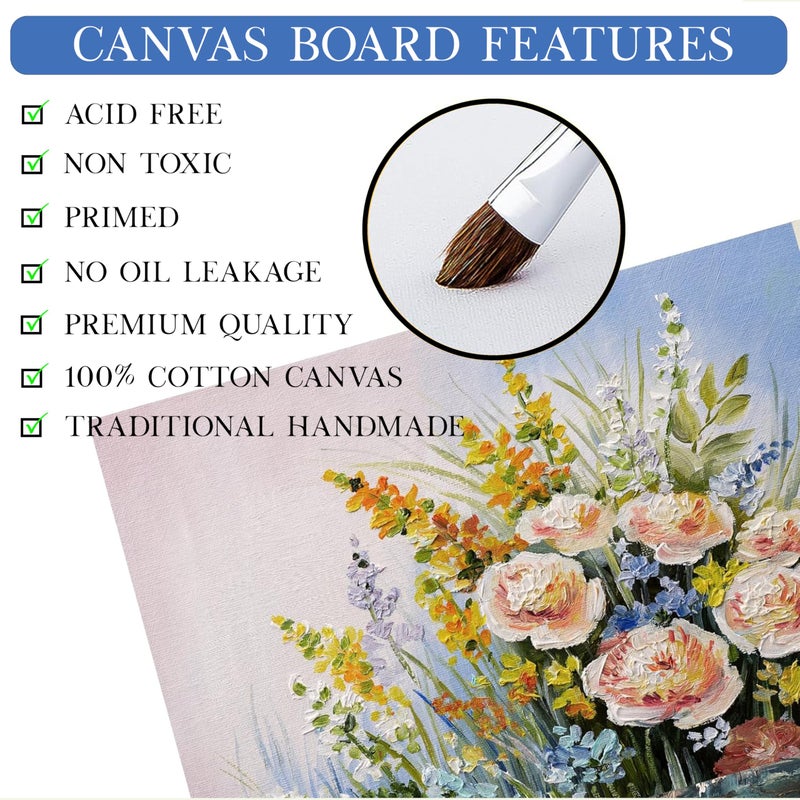 Eduway Eduway® Canvas Board for Painting- 5x5 Pof 2 | Premium Quality 7Oz Pre-Primed Cotton Canvas Board for Artists & Beginners | Ideal for Acrylic, Oil, Gouache, Pastels Colors (Pack of 2) (12x12 cms)  - Image 4
