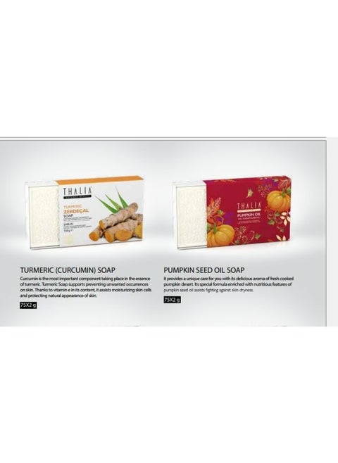 THALIA S O O T H I N G & ANTI-BLEMISH NATURAL SOLID SOAP WITH TURMERIC EXTRACT+REGENERATING NATURAL SOLID SOAP WITH PUMPKIN EXTRACT