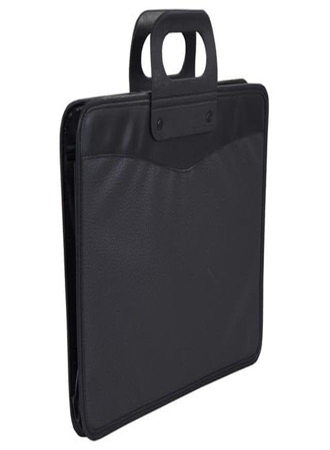 Rukshv Top Handle Business Briefcase Bag Oxford Fabric Office School Meetting Travel Use File Bills Document Expanding Storage Organizer Holder A4 Size File Folder Carrying Case Handbag (Black HB415) - Image 5