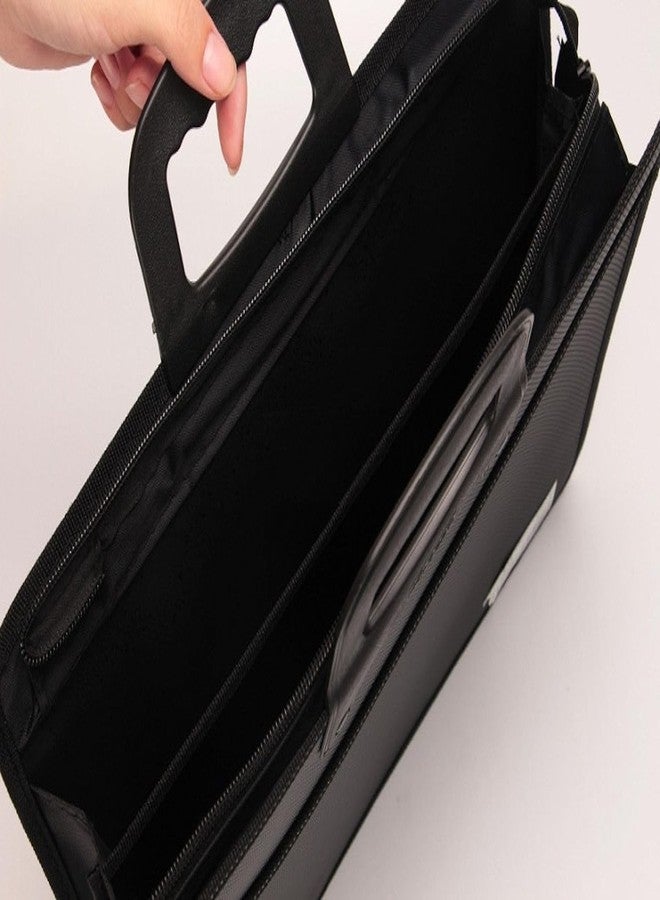 Rukshv Top Handle Business Briefcase Bag Oxford Fabric Office School Meetting Travel Use File Bills Document Expanding Storage Organizer Holder A4 Size File Folder Carrying Case Handbag (Black HB415) - Image 3