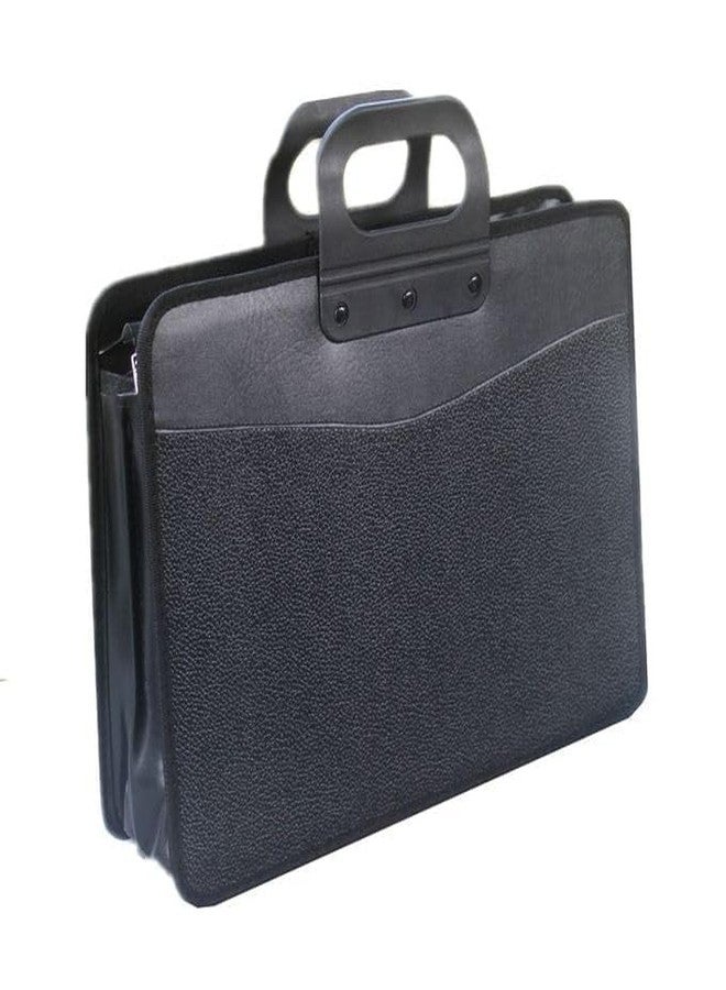 Rukshv Top Handle Business Briefcase Bag Oxford Fabric Office School Meetting Travel Use File Bills Document Expanding Storage Organizer Holder A4 Size File Folder Carrying Case Handbag (Black HB415) - Image 1