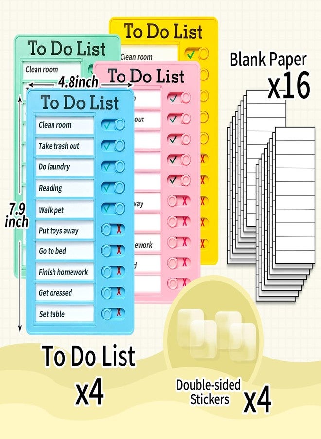 Tsytyst 4 Pieces Chore Chart for Kids Multiple Kids - Sliding Routine Chart: Reusable to Do List, RV Checklist, Planning Board, Visual Schedule, and Reminder (bluepinkgreenyellow) - Image 4