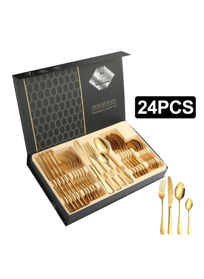 XIANGYU - Luxury Gold 24pcs Stainless Steel Cutlery Set Knife Fork Spoon Flatware Set With Gift Box - Image 1