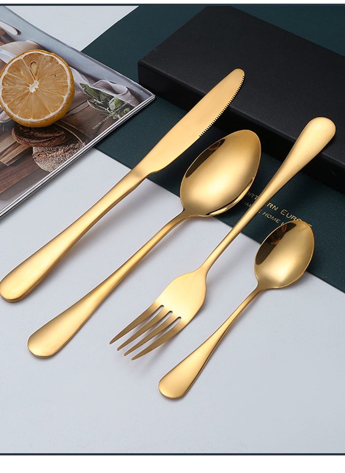 wowofa 24 pieces Stainless Steel Cutlery Set Gold with Premium Wooden Box, Mirror Polished Flatware Set, Serve for 6, Including Knife/Fork/Spoon/Teaspoon (Gold)  - Image 3