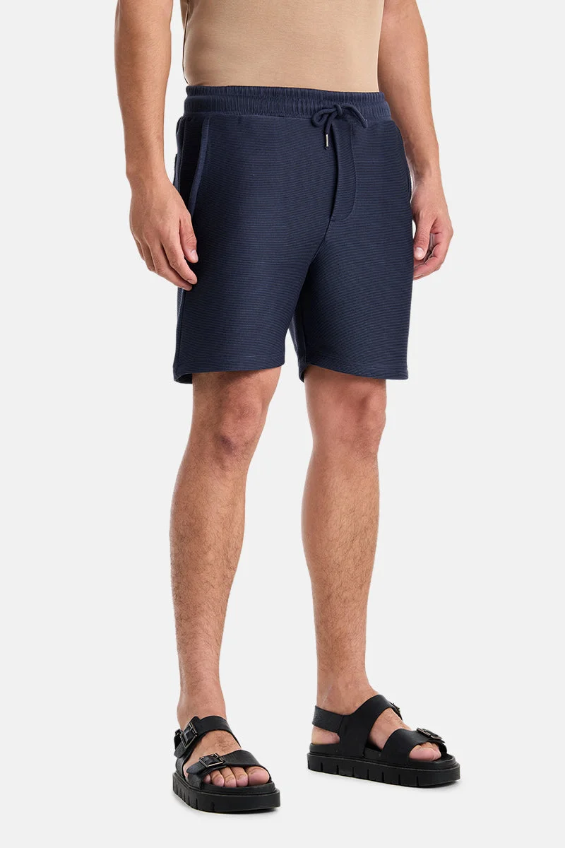 SNITCH Navy Navy Textured Relaxed Shorts for Men | Best Price UAE