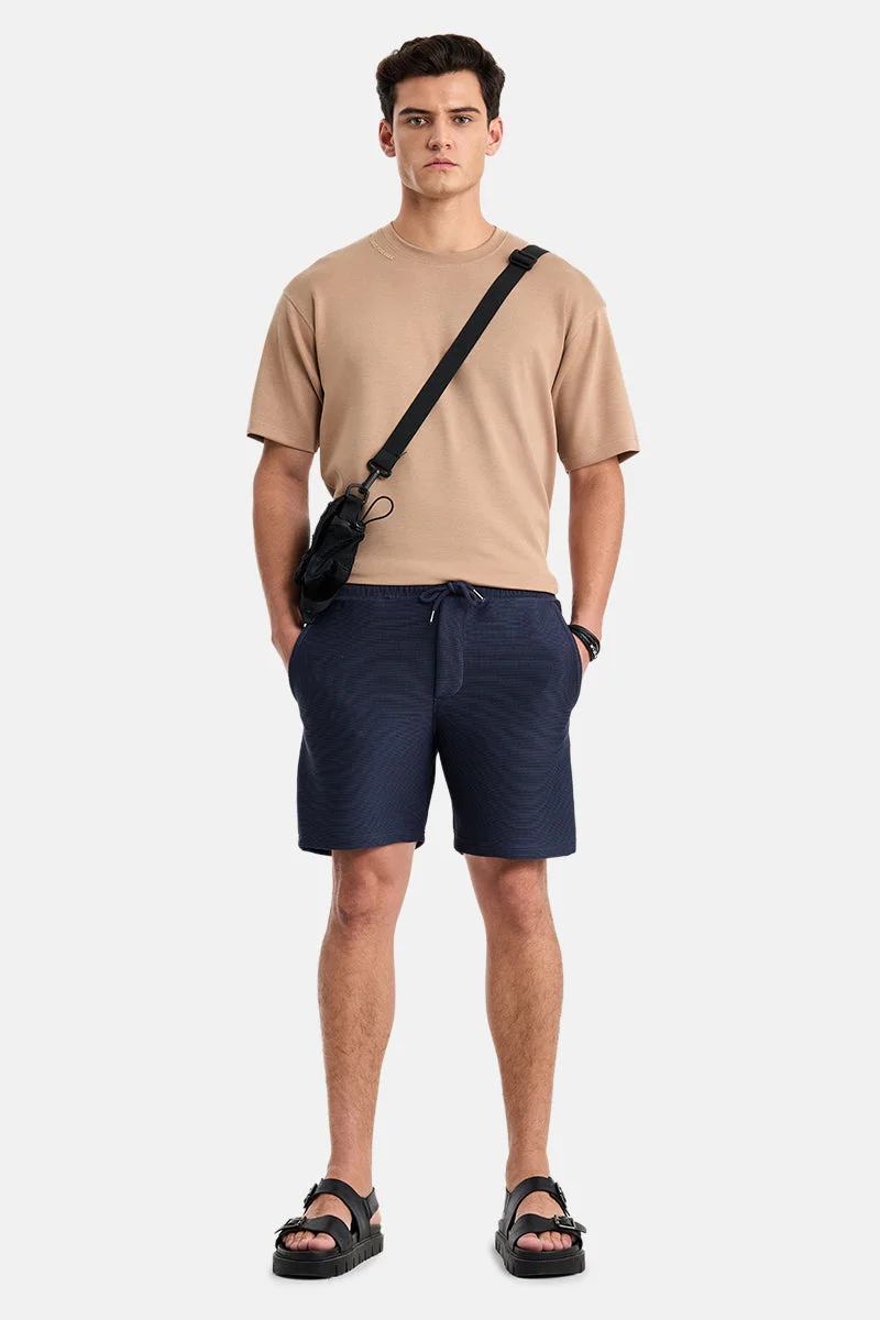 SNITCH Navy Navy Textured Relaxed Shorts for Men | Best Price UAE
