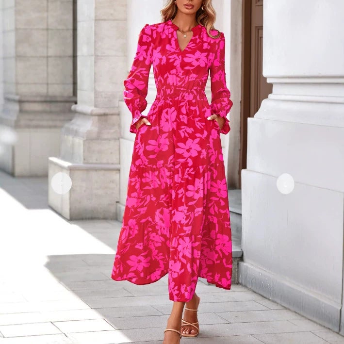Floral Print Fitted Waist Dress - Image 4