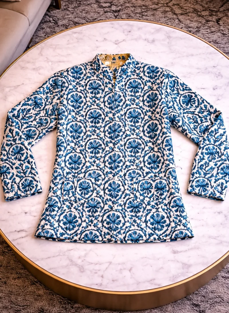 Tohfa Luxe Arden Handcrafted Block Print Cotton Jacket – Medium (69 × 48 cm) | Unisex Artisan Jacket