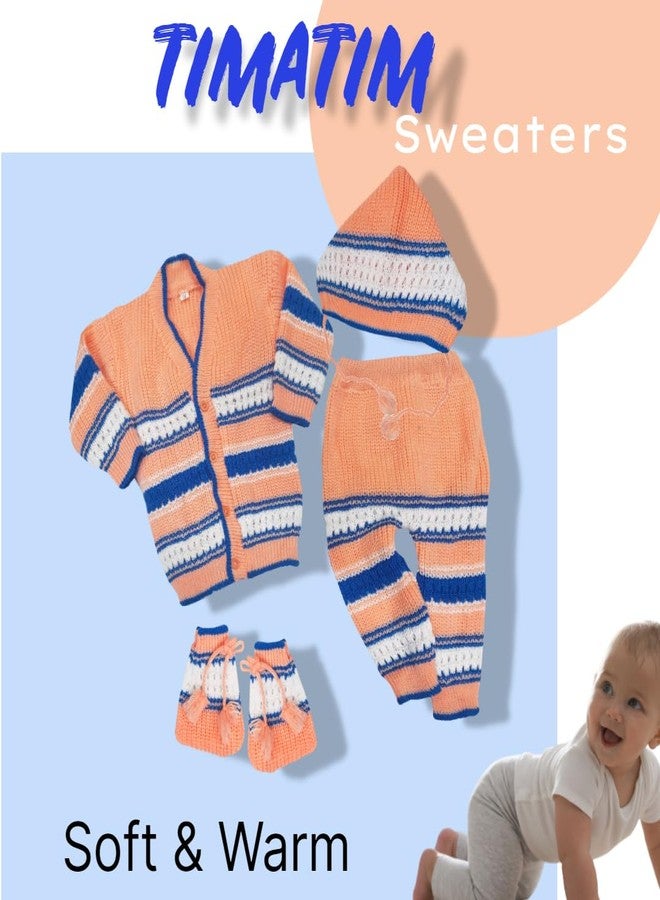 Timatim Baby Sweater Set Full Sleeves Sweater, Full Pant, Cap & Booties Set for Baby Boys and Baby Girls (Peach, 18-24 Months) - Image 3