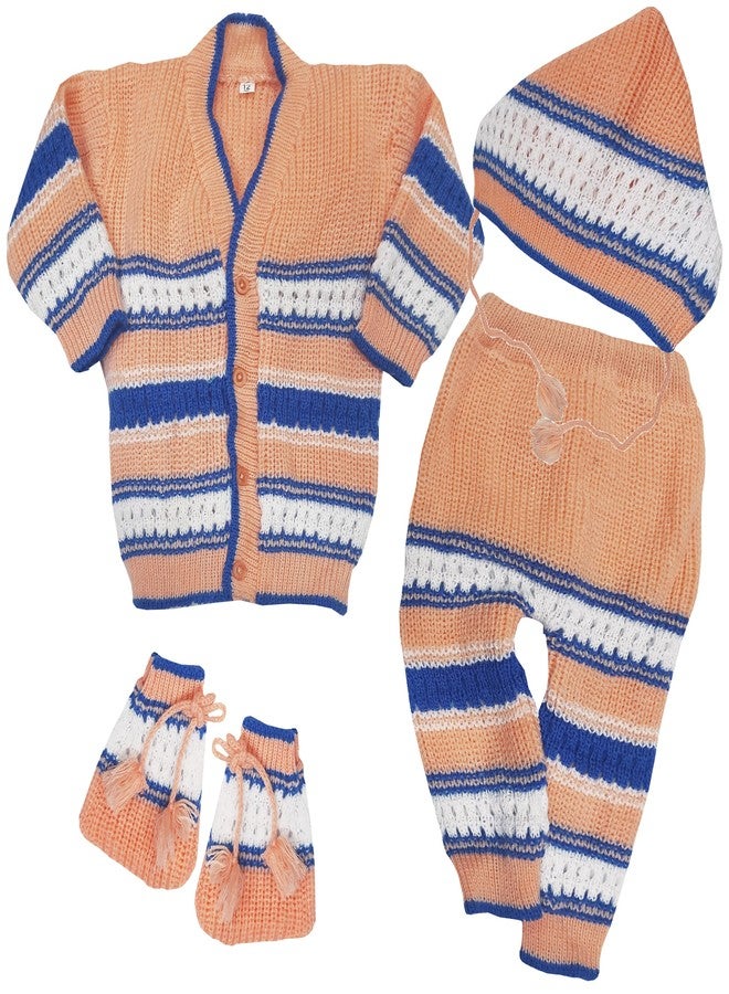 Timatim Baby Sweater Set Full Sleeves Sweater, Full Pant, Cap & Booties Set for Baby Boys and Baby Girls (Peach, 18-24 Months) - Image 1