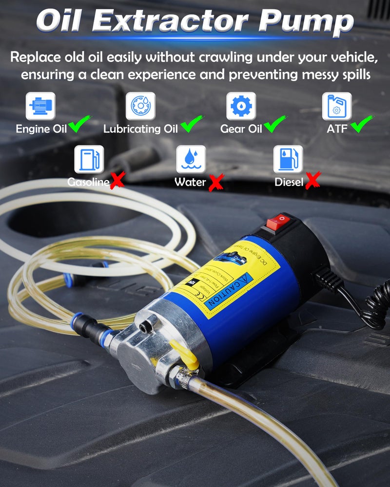 FAITIO Oil Pump 12V 100W, Oil Extractor Pump for Engine Oil Change, Electric Fluid Transfer Pump for Motor Oil, Gear Oil, Transmission Fluid Removal, Self-Priming Oil Transfer Pump for Car, Mower, Marine - Image 2