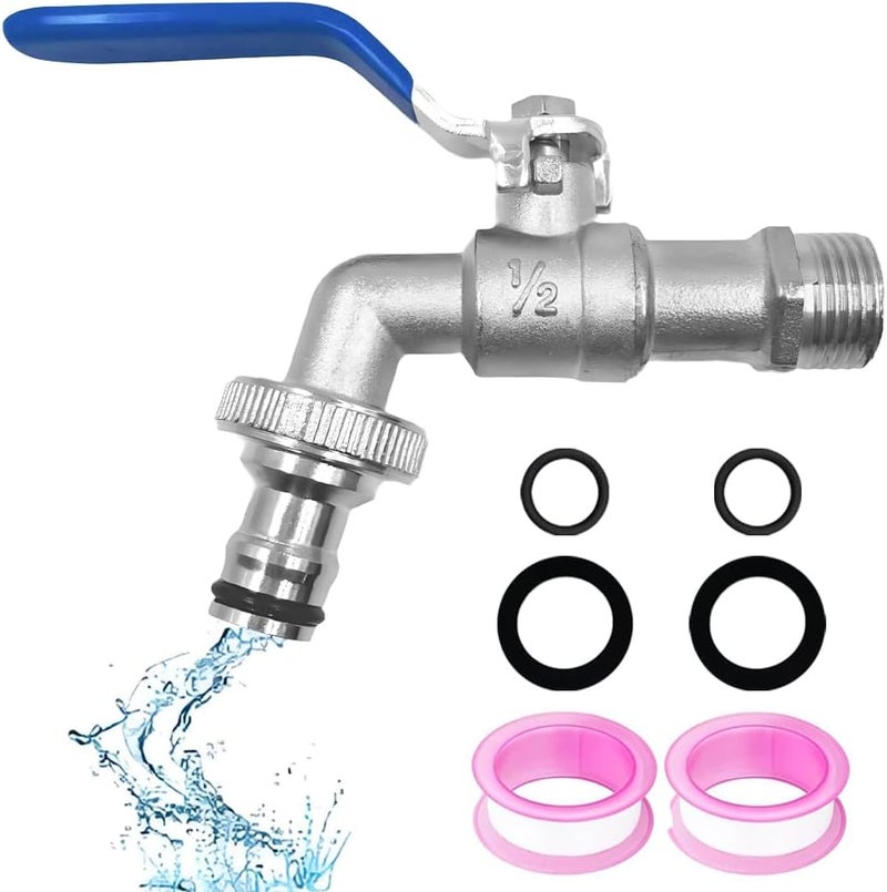 lbxtswpl Bibcock Output Garden Tap, 1/2 inch Brass Water Faucet, Garden Tap Rust and Frost Proof Outdoor Water Faucet with Fittings for Gardens Household Industry(Blue) - Image 1