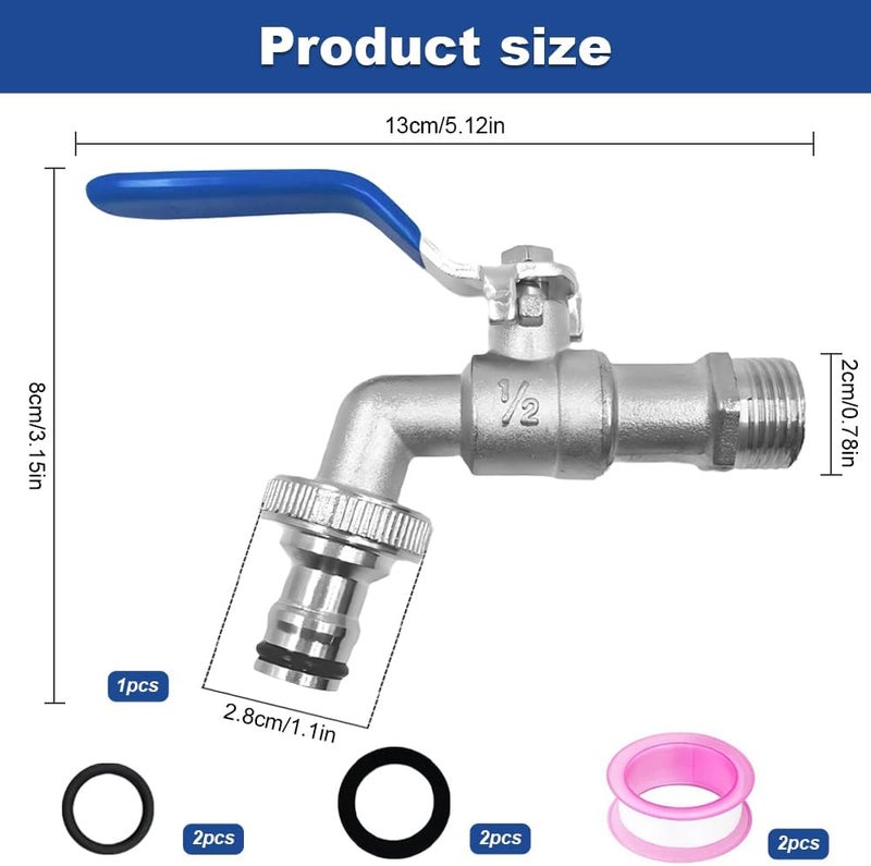 lbxtswpl Bibcock Output Garden Tap, 1/2 inch Brass Water Faucet, Garden Tap Rust and Frost Proof Outdoor Water Faucet with Fittings for Gardens Household Industry(Blue) - Image 2