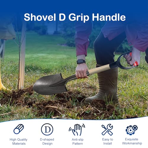 MroMax Shovel D Grip Handle, 1-1/4" Inner Diameter 32mm PVC Spade Snow Shovel Replacement Handle Garden Accessories for Digging Raking Tool Red-Black - Image 2