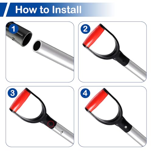 MroMax Shovel D Grip Handle, 1-1/4" Inner Diameter 32mm PVC Spade Snow Shovel Replacement Handle Garden Accessories for Digging Raking Tool Red-Black - Image 5