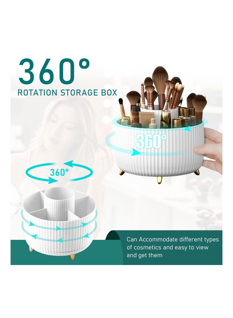Excefore Makeup Brush Holder Organizer, 360° Rotating, 5 Slot, Cosmetics, Nail Polish, Art Supply, Bathroom Vanity Desktop Organizer - White - Image 2