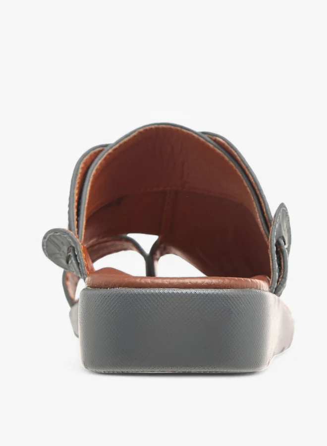 LBL by Shoexpress Textured Slip-On Arabic Sandals with Toe Loop Detail