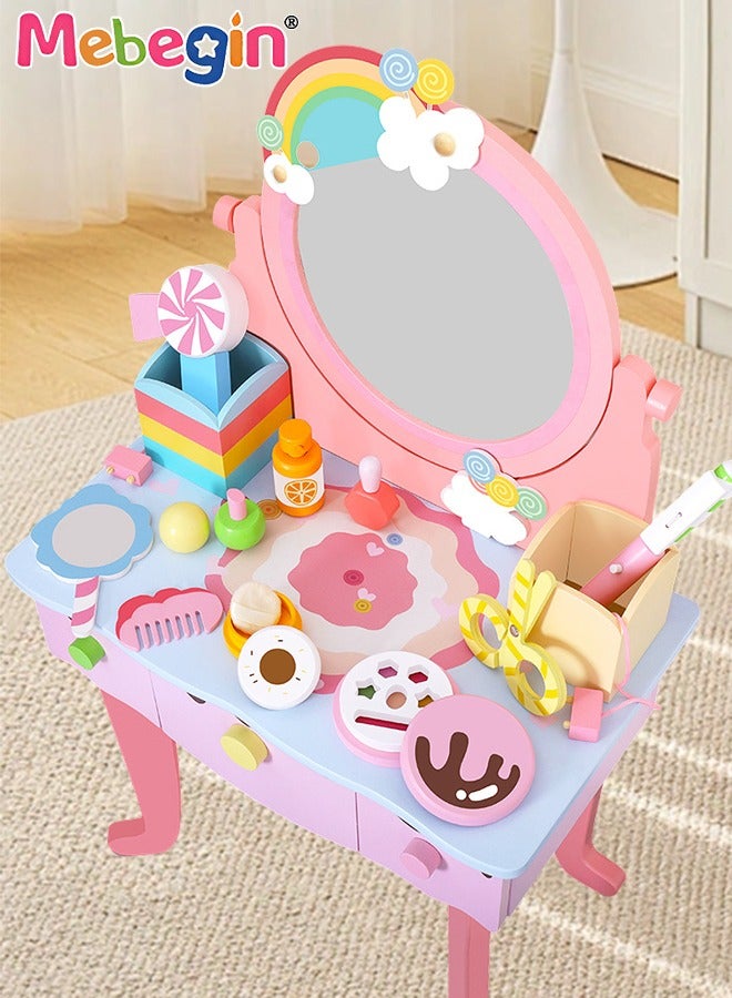 MEBEGIN Kids Vanity Set,Table Chair Vanity Set with Mirror includes 10 pcs Multiple Make Up Accessories, Makeup Dressing Table with Storage Drawer, Pretend Play Vanity Set for Girls Birthday Gift,Pink  - Image 4