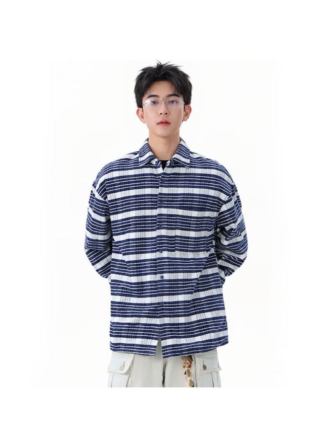 Dingfengbaoluo Men's American Casual Shirt Autumn Winter Loose Comfortable Trendy Plaid Jacket Coat Zd81 Sky Blue XL - Image 3