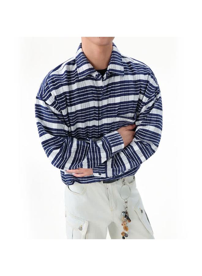 Dingfengbaoluo Men's American Casual Shirt Autumn Winter Loose Comfortable Trendy Plaid Jacket Coat Zd81 Sky Blue XL - Image 5
