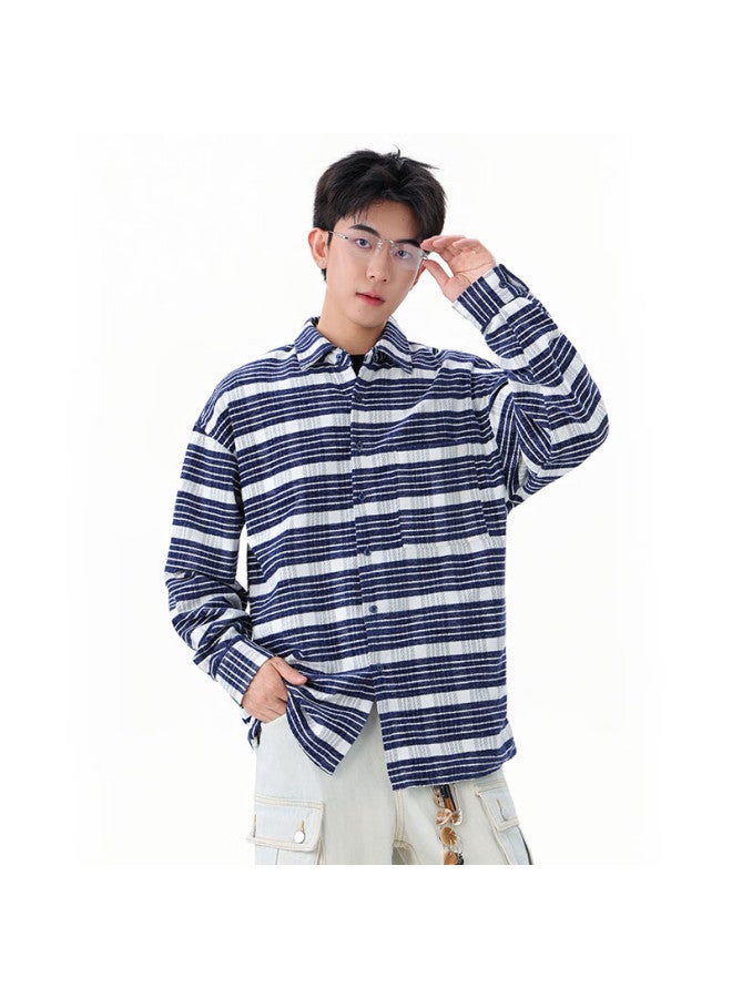 Dingfengbaoluo Men's American Casual Shirt Autumn Winter Loose Comfortable Trendy Plaid Jacket Coat Zd81 Sky Blue XL - Image 4
