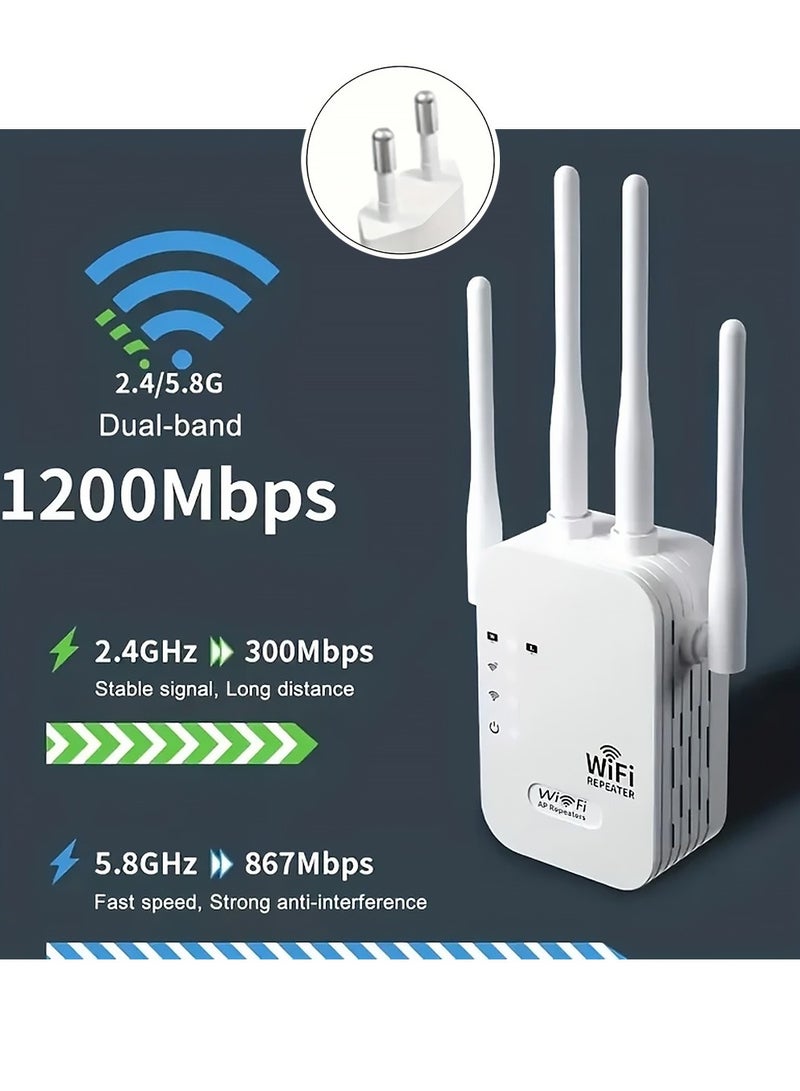 X-level EU-WiFi Repeater - 1200Mbps Dual-Band Wireless Range Extender with Ethernet Port, Supports AP/Repeater Mode, European Standard Plug,for Home Office Commercial Use,Wi-Fi Connectivity Networking Products - Image 1
