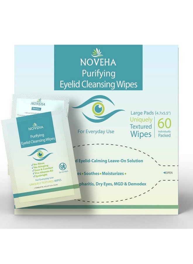 NOVEHA Eyelid & Lash Wipes | For Itchy, Dry Eyes, Styes & Blepharitis, Demodex | lid and lash Cleansing Wipes, Hypoallergenic & Soothing For Sensitive Eyes, Pack of 60 - Image 1