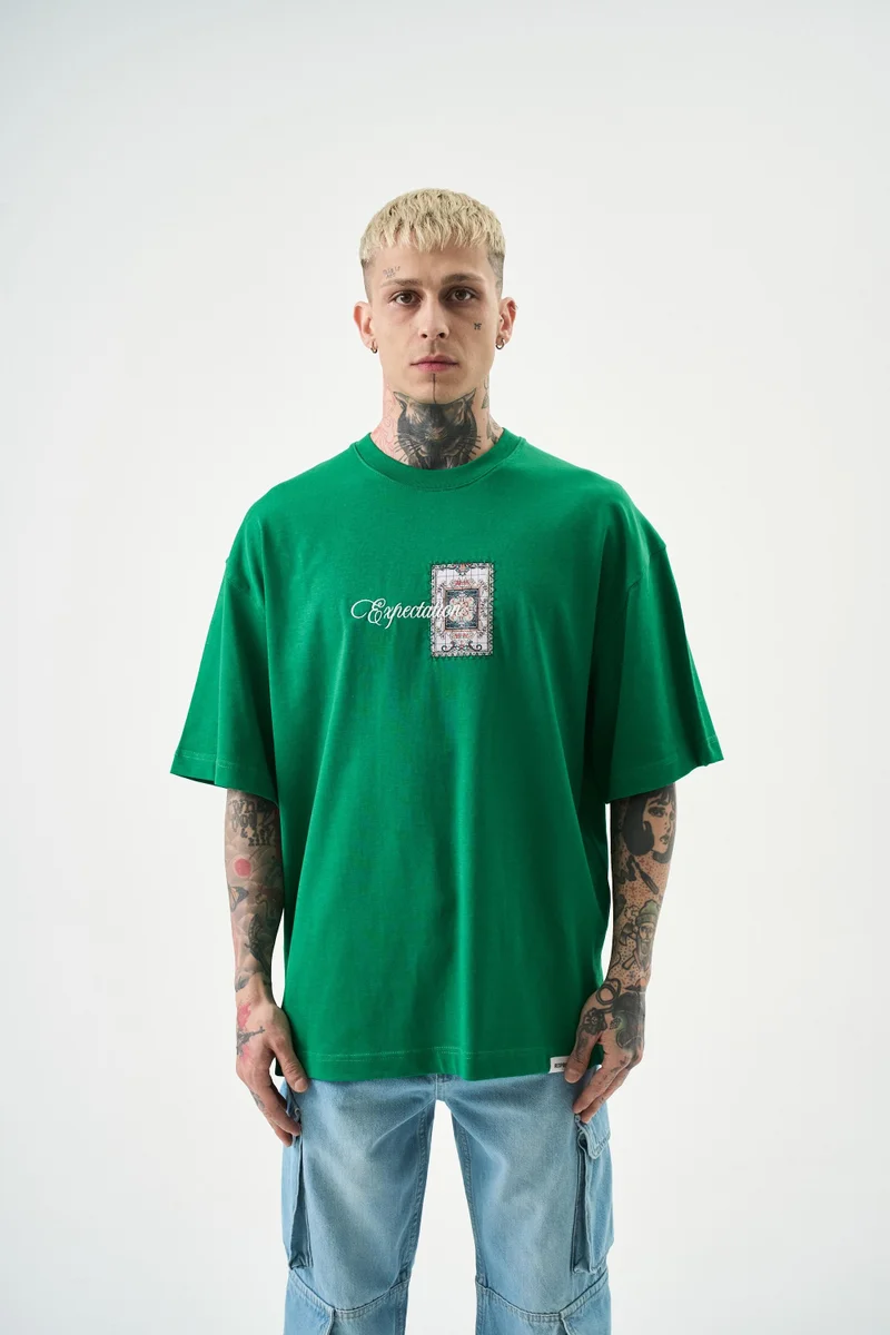 RESPIRE Men's Expectation Embroidered Oversize T-Shirt, Benetton Green