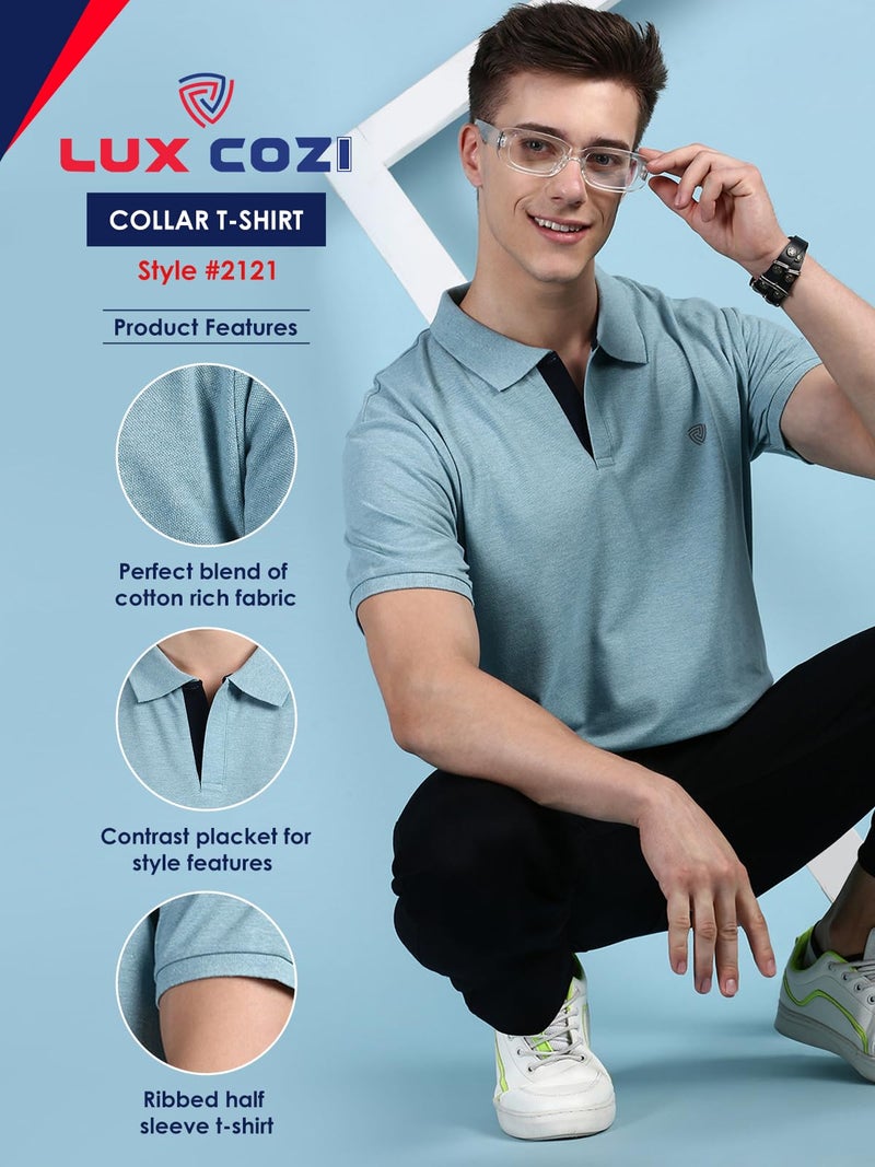 Lux Cozi Men's Pack of 1 Pale Green Regular Fit Polo Neck Half Sleeve Solid Casual T-Shirt_COZI_2121_PALGN_4XL_1PC - Image 2
