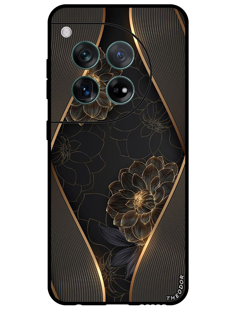 Theodor Protective Case Anti Scratch Shock Proof Bumper Cover For OnePlus 12 Gold flower - Image 1