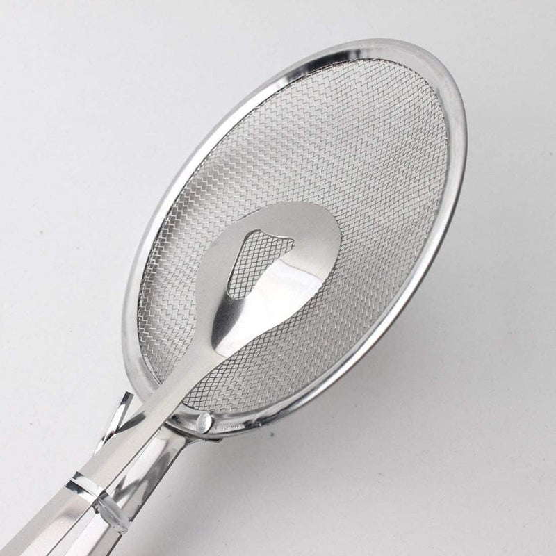 DAYANIDHI Dayanadhi Stainless Steel Oil Frying Filter Spoon Cooking Tong Strainer with Clip Mesh Oil Frying Filter for BBQ Fried Food Strainer with Grip for Kitchen Use 1 Piece - Image 2