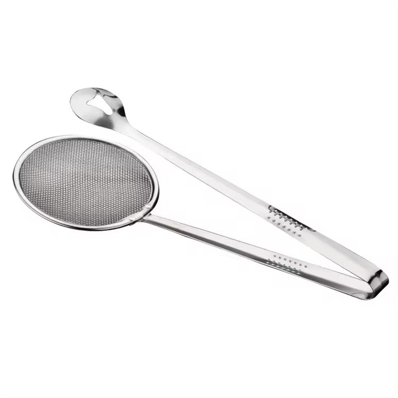 DAYANIDHI Dayanadhi Stainless Steel Oil Frying Filter Spoon Cooking Tong Strainer with Clip Mesh Oil Frying Filter for BBQ Fried Food Strainer with Grip for Kitchen Use 1 Piece - Image 1