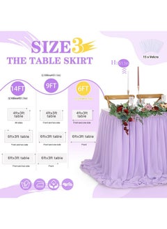QueenDream QueenDream Lavender Chiffon Table Skirt 6ft for Rectangle Tables Purple Mermaid Table Skirting for Wedding Birthday Butterfly Party Baby Shower  - Image 3