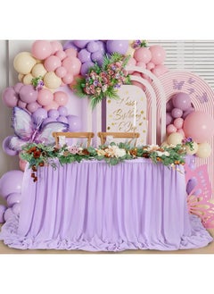 QueenDream QueenDream Lavender Chiffon Table Skirt 6ft for Rectangle Tables Purple Mermaid Table Skirting for Wedding Birthday Butterfly Party Baby Shower  - Image 1