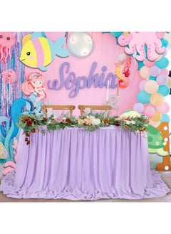 QueenDream QueenDream Lavender Chiffon Table Skirt 6ft for Rectangle Tables Purple Mermaid Table Skirting for Wedding Birthday Butterfly Party Baby Shower  - Image 2