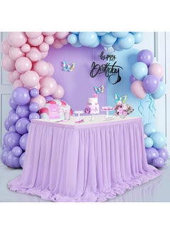 QueenDream QueenDream Lavender Chiffon Table Skirt 6ft for Rectangle Tables Purple Mermaid Table Skirting for Wedding Birthday Butterfly Party Baby Shower  - Image 4