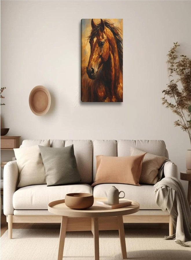 FENNIDICE Oil Horse Canvas Wall Art, Steadfast Animal Print Paintings Wall Decor,Horse Pictures for Wall Living Room Bedroom Bathroom Home Decoration 16x24 inch(Stretched Canvas on A Wooden Frame) - Image 4