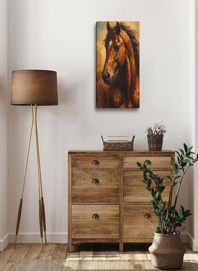 FENNIDICE Oil Horse Canvas Wall Art, Steadfast Animal Print Paintings Wall Decor,Horse Pictures for Wall Living Room Bedroom Bathroom Home Decoration 16x24 inch(Stretched Canvas on A Wooden Frame) - Image 3