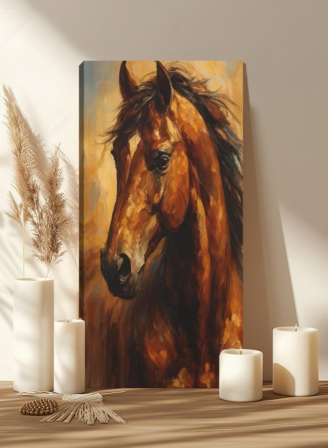 FENNIDICE Oil Horse Canvas Wall Art, Steadfast Animal Print Paintings Wall Decor,Horse Pictures for Wall Living Room Bedroom Bathroom Home Decoration 16x24 inch(Stretched Canvas on A Wooden Frame) - Image 2