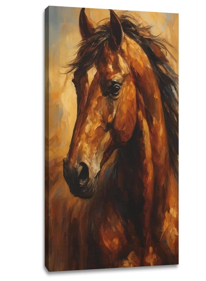 FENNIDICE Oil Horse Canvas Wall Art, Steadfast Animal Print Paintings Wall Decor,Horse Pictures for Wall Living Room Bedroom Bathroom Home Decoration 16x24 inch(Stretched Canvas on A Wooden Frame) - Image 1