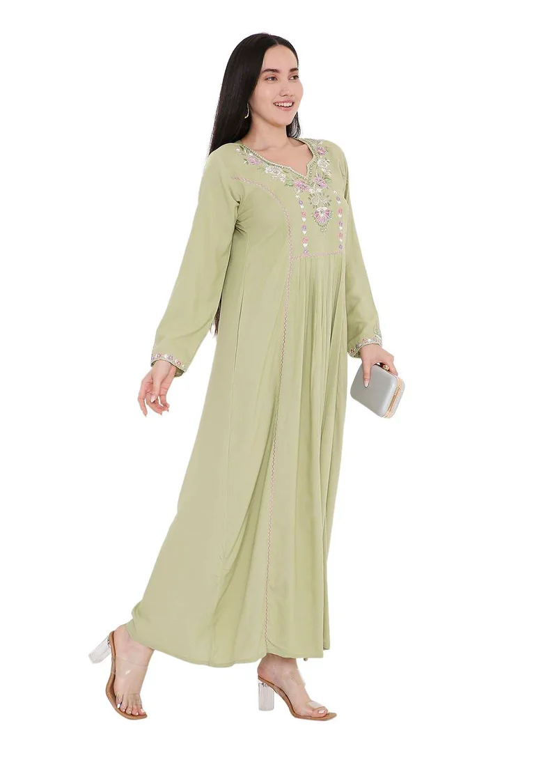 HANA & SARA UNIQUE THREAD EMBROIDERY LONG VISCOSE MODEST WEAR ARABIC FARASHA KAFTAN JALABIYA DRESS