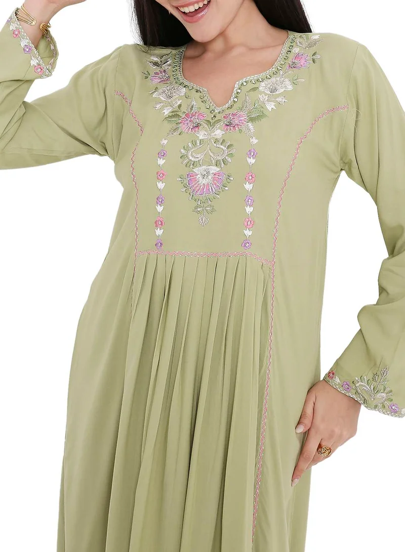 HANA & SARA UNIQUE THREAD EMBROIDERY LONG VISCOSE MODEST WEAR ARABIC FARASHA KAFTAN JALABIYA DRESS