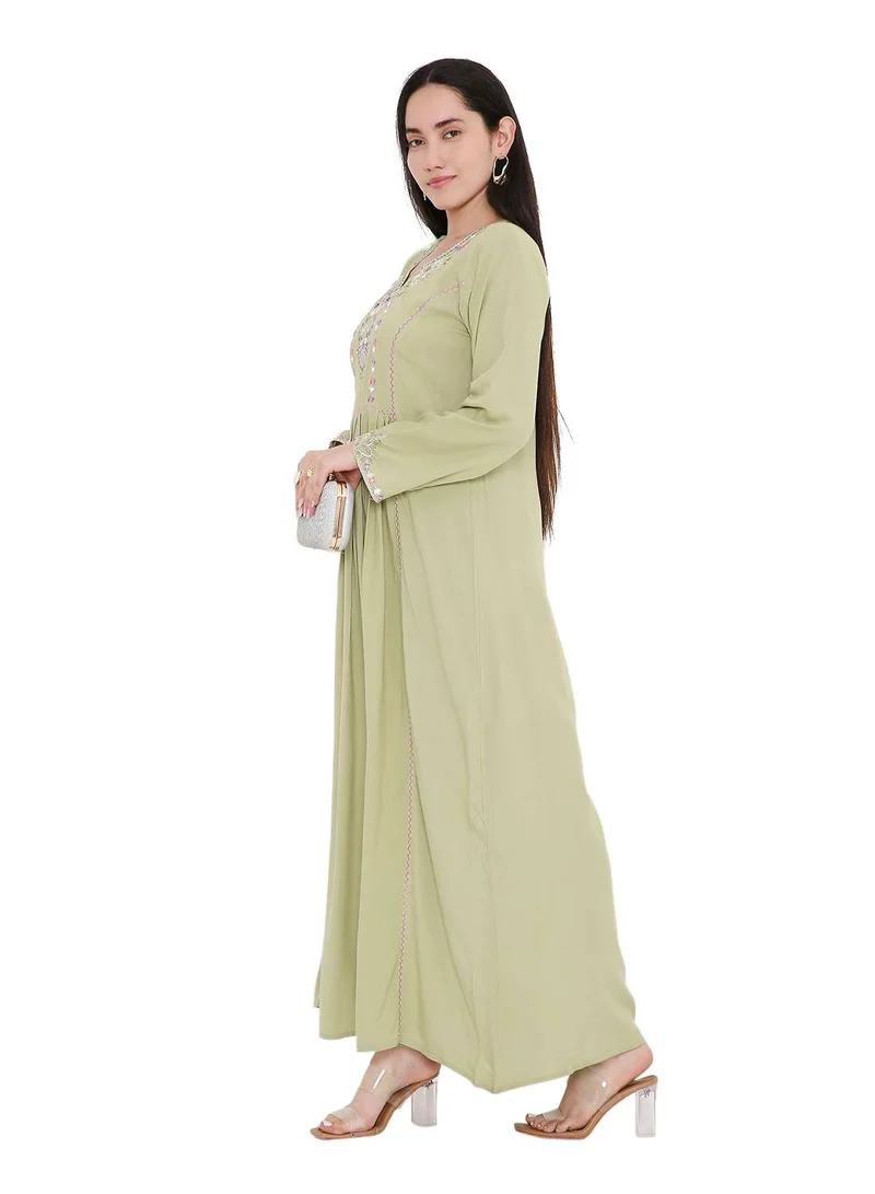 HANA & SARA UNIQUE THREAD EMBROIDERY LONG VISCOSE MODEST WEAR ARABIC FARASHA KAFTAN JALABIYA DRESS