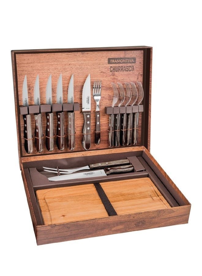 TRAMONTINA - Since 1911,Made in Brazil-  15 Pcs Complete Bbq Knives Set With Cutting Board Polywood Handles Impact Heat And Water Resistant 5 Years Warranty - Image 1