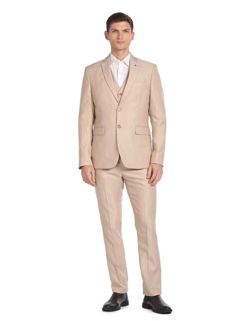 Arrow Men's Polyester Single Breasted Business Suit Pants Set (ARAGSU5541_Beige - Image 1