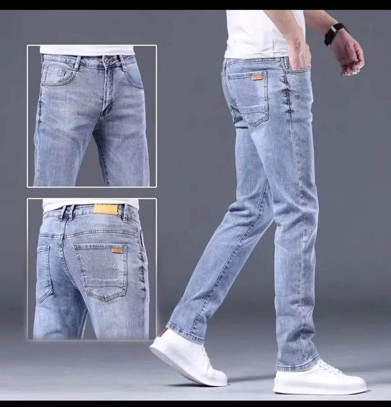 Blue Jeans Mens Autumn Thin Straight Slim-fit 2024 New Fashion Brand Casual Spring and Autumn Mens Long Pants 310 blue - Image 1