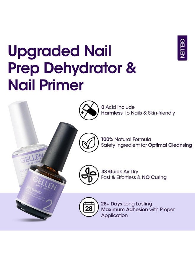 Gellen Nail Dehydrator and Primer, Hema-free & Acid-Free Nail Prep Dehydrate and Bond Primer for Long-lasting Acrylic Powder UV Gel Polish Press-on Nails Adhesion Fast Air Dry Nail Art Must Have Kit - Image 2