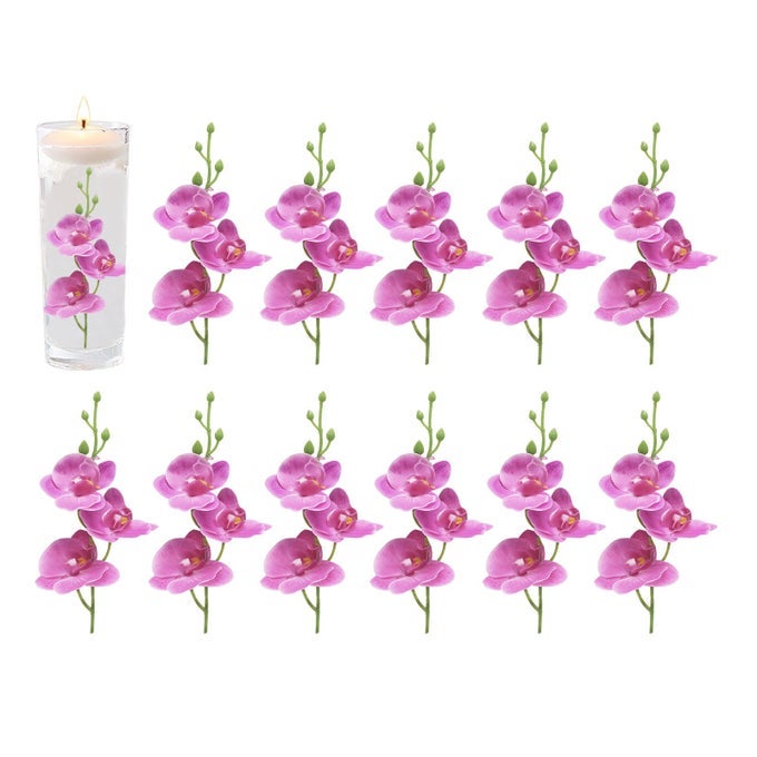 FAKE FLOWERS FOR FLOATING CANDLES CENTERPIECE 12 PCS ORCHID FLOWER STEM VASE FILLERS FOR WEDDING DINNING TABLE PARTY HOME DECORATION PURPLE